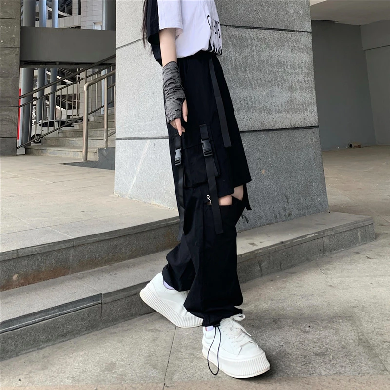 Женские брюки Goth 2021 женские свободные шаровары с высокой талией повседневные