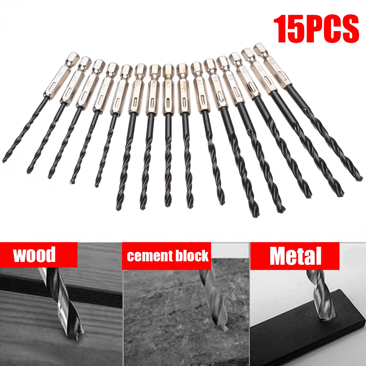 

15PCS/Set 3mm 4mm 5mm 1/4" HSS High Speed Steel Titanium Coated Drill Bit Set Hex Shank Screwdriver Twist Drill Bit