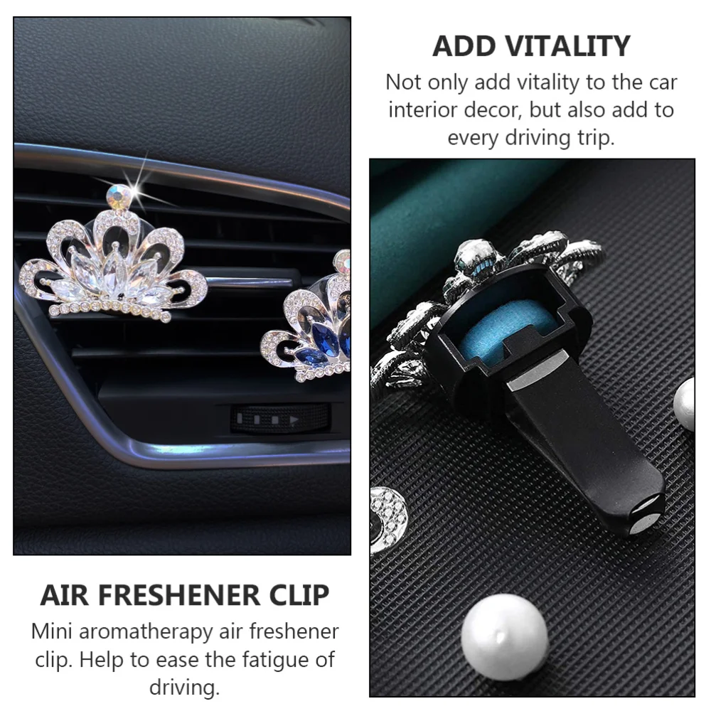 

4pcs Car Air Freshener Rhinestone Crown Air Vent Clip Perfume Sparkling Decor