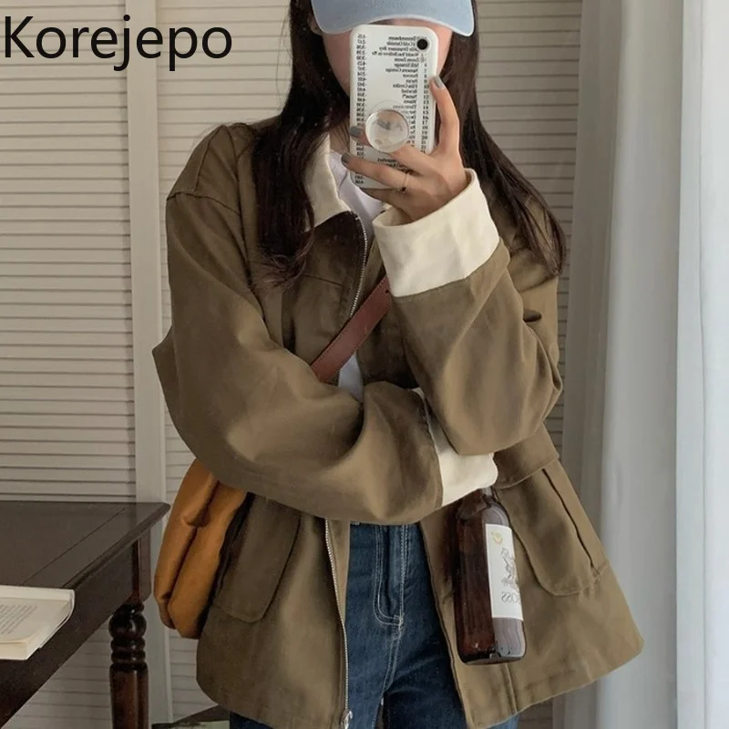 

Женское пальто в Корейском стиле, осенне-зимнее контрастное пальто в стиле ретро, новинка 2021, свободный и Тонкий Повседневный Топ в Корейско...