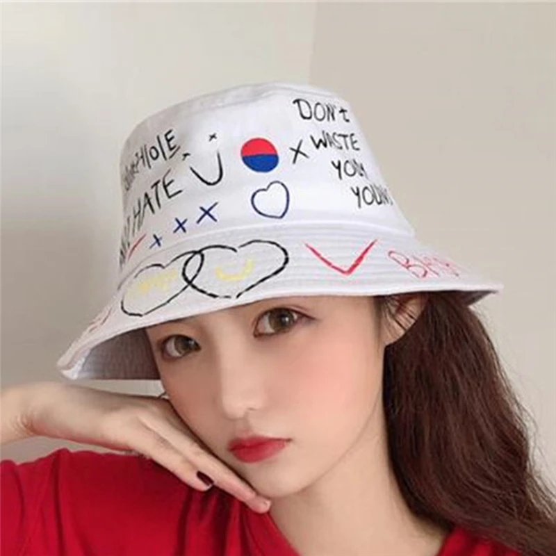 Унисекс 2020 Новая мода Корейская летняя шляпа уличная личность граффити Рыбак