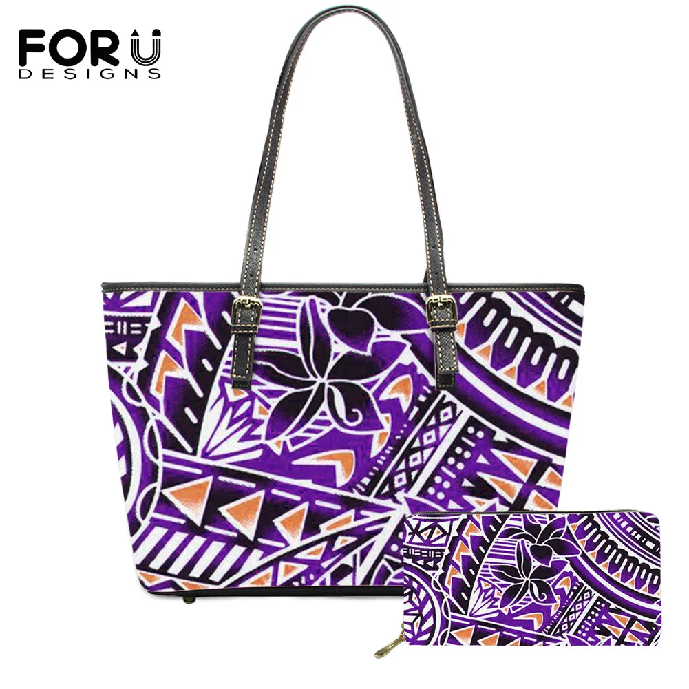 

FORUDESIGN, повседневные сумочки, Женский кошелек, 2 шт., полинезийские узоры с цветочным принтом гибискуса, роскошные кожаные кошельки, тоут