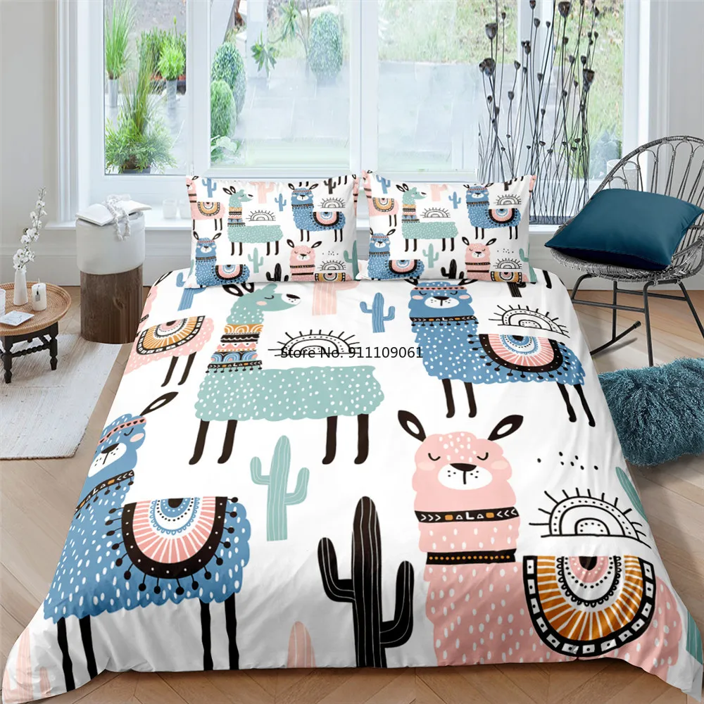 

Alpaca Bed Cover Set for Home Textile Duvet Cover with Pillowcases Cute and Comfortable Child Bedroom Decor Twin Queen King Size