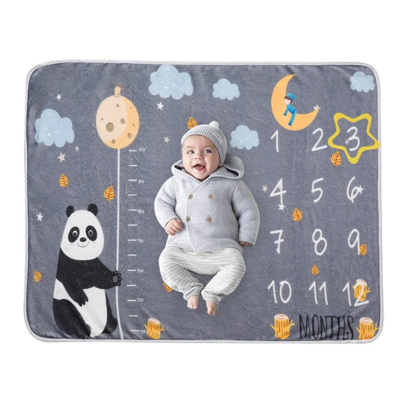 

G2AD 1 Set Baby Monthly Record Growth Milestone Blanket Newborn Photography Props Accessories Cartoon Bear Printing Props