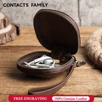 contacts family portable earphone storage bag genuine leather zipper hard shell earbuds case box protective usb cable organizer