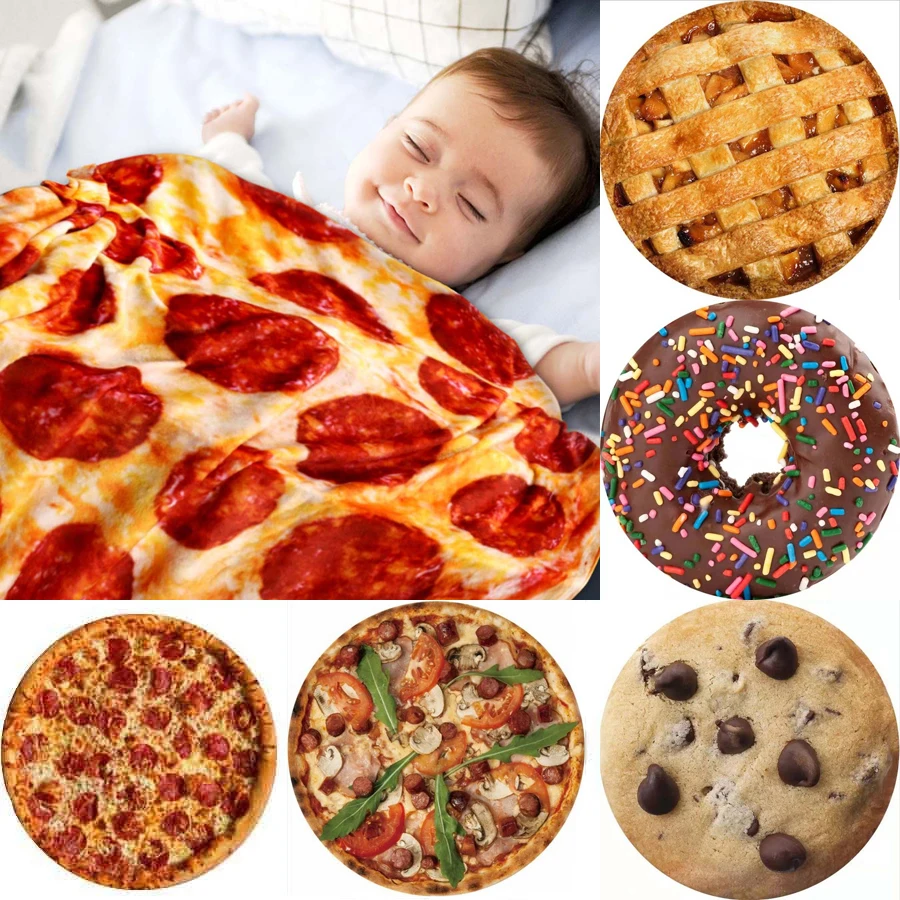 

WOSTAR Soft warm flannel pizza blanket 200Gsm round shape donut hamburger airplane travel portable wearable winter throw blanket