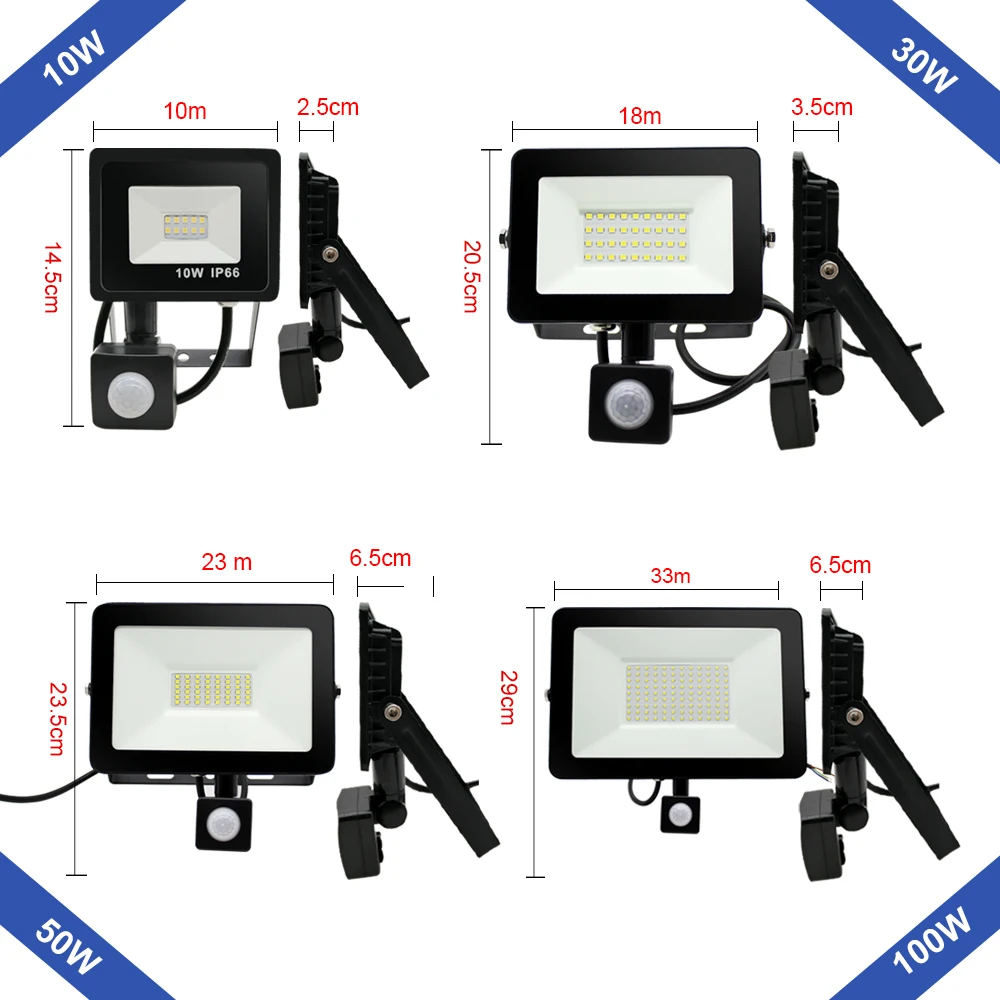 Датчик движения светодиодный прожектор светильник 220V10W 30W50W100W IP65 Регулируемый