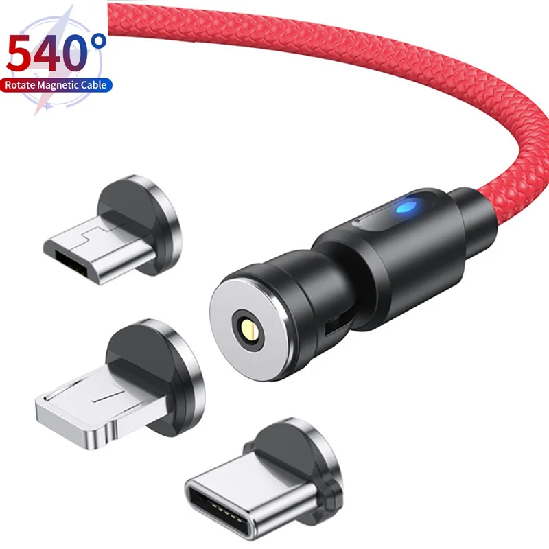 Newest 540 Degree Roating Magnetic Cable Micro USB Type C Phone For IPhone11 Pro XS Max Samsung Xiaomi Cord Wire | Мобильные