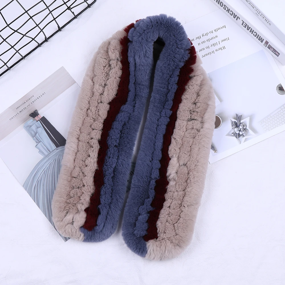 Для женщин из натурального меха ручной работы зимние теплые вязаный меховой шарф