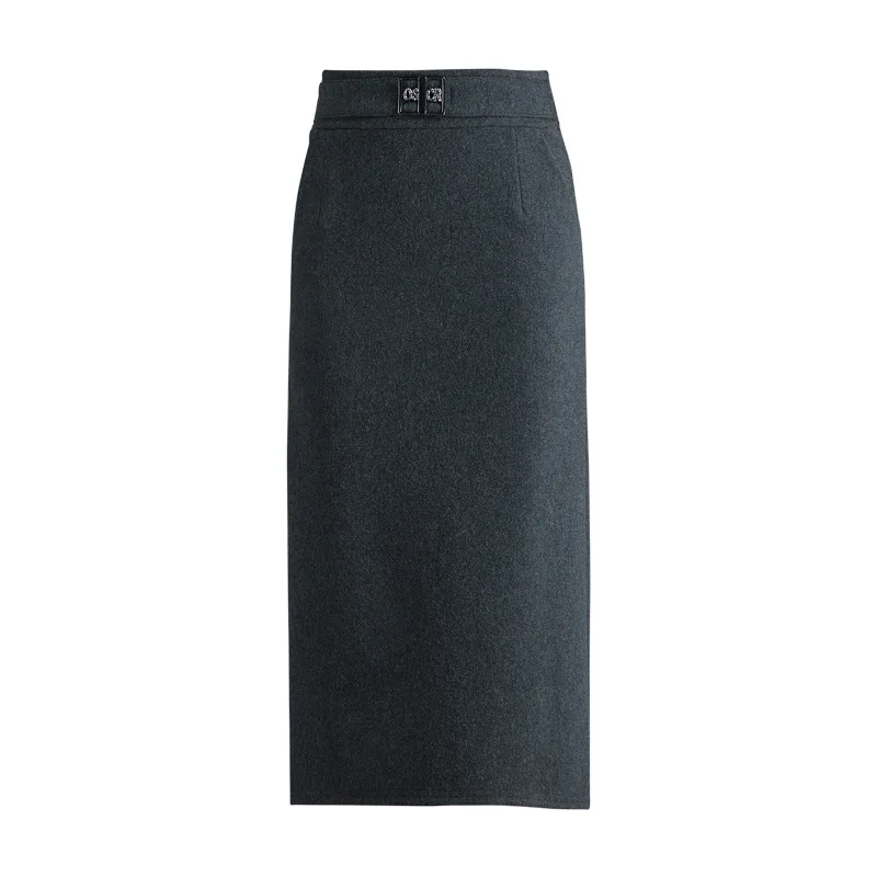 

2020 Autumn & Winter New Arrival Woolen Skirt Mid Length Split Skirt Korean High Waist Elastic Pocket Skirt Free Shipping