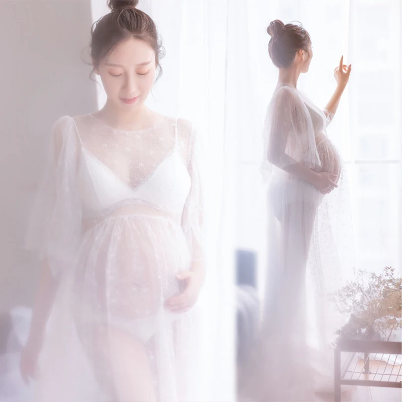 

Maternity Lace Photography Props Dress Pregnancy Photo Shoot Short sleeves Dress Slip Strap Maternity Photo Shoot Dress