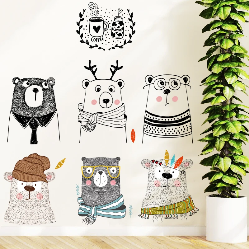 

Рюкзак для садика, 6 милые наклейки на стену в виде медведя для Гостиная Спальня Наклейки на стены, с мультяшными героями, Nordic DIY общежития де...
