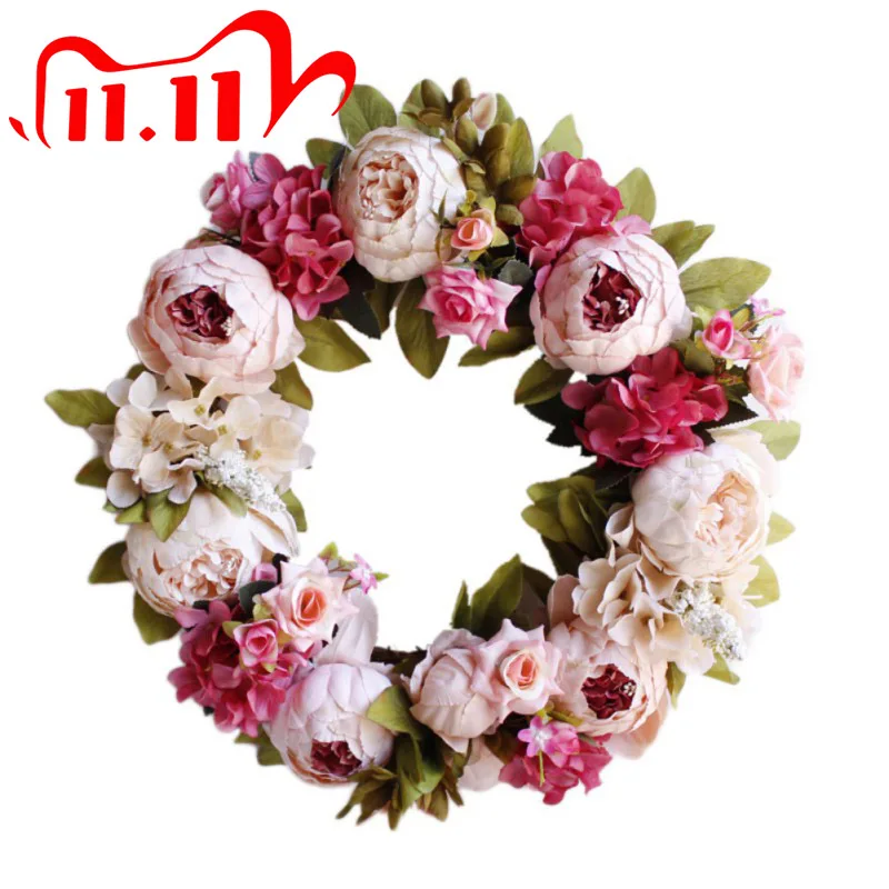 Искусственный венок из роз на День Благодарения рождественские украшения для