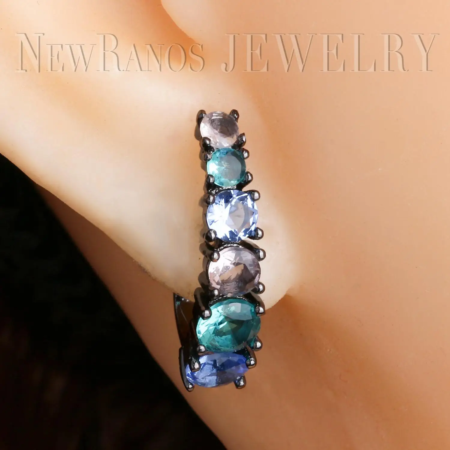 Разноцветные серьги каффы Newranos круглые гвоздики с кристаллами и камнями клипсы