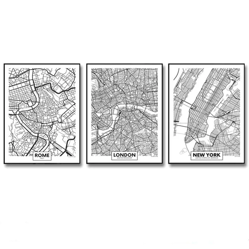Карта городов мира Нью Йорк Токийский Париж настенная живопись холст печать