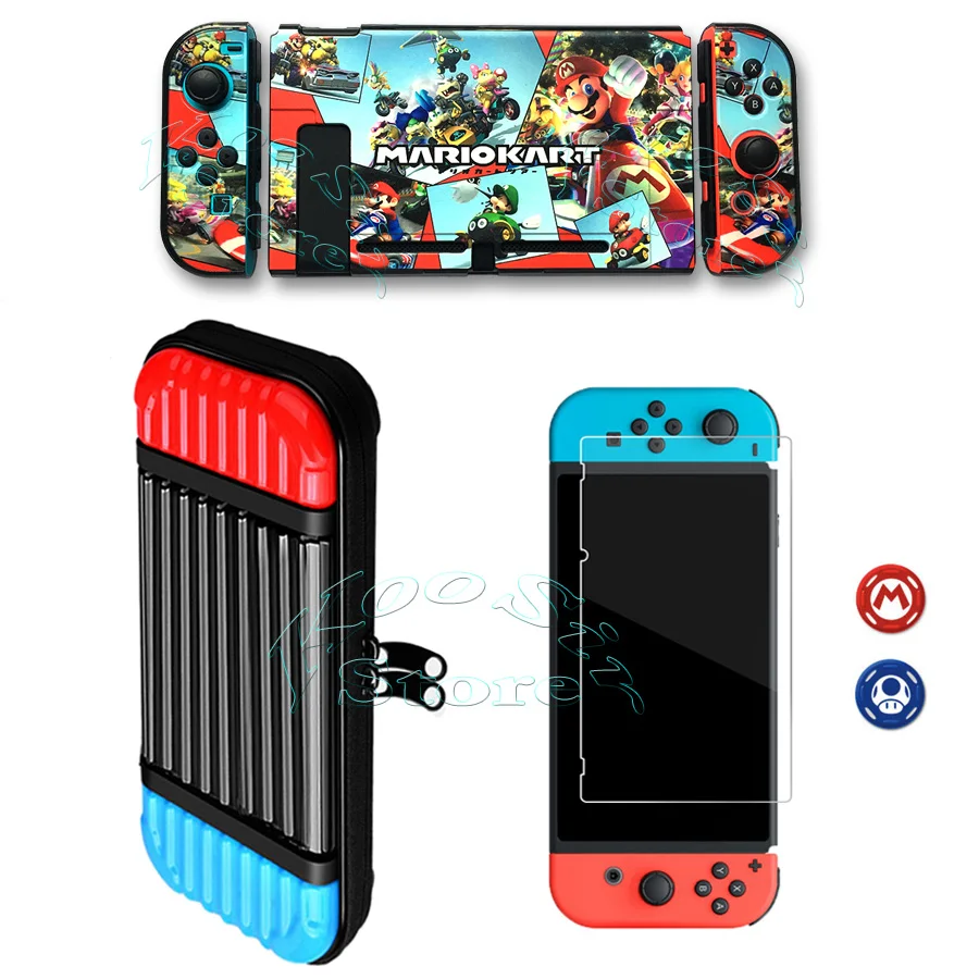 5 in 1 Kit Жесткий чехол для nintendo s, сумка для переноски, защитная стеклянная пленка Nitendo Switch, цветная оболочка для nintendo Switch - Цвет: 5 in 1 Kit