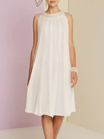 white pearls mother of the bride dress elegant jewel knee length chiffon bridal party gown simple robe de soiree mariage