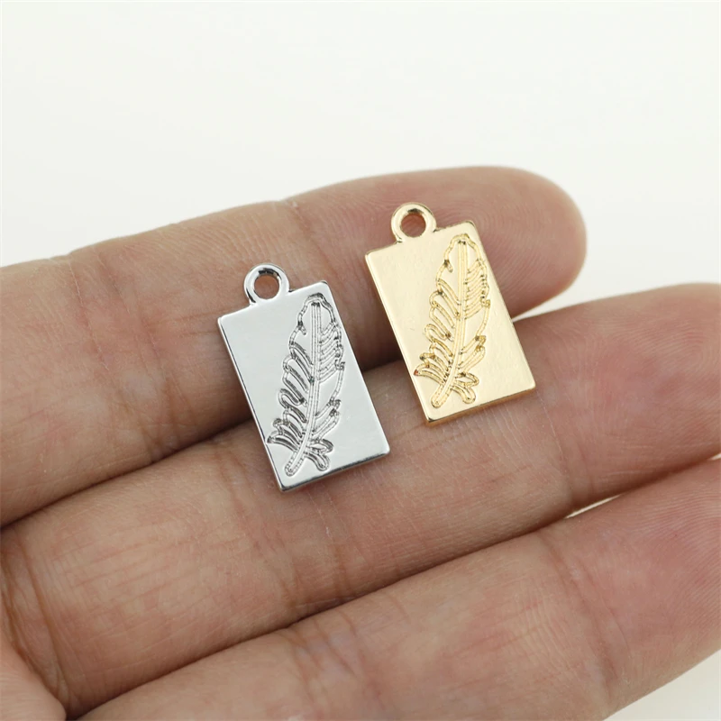 

20pcs 10x19mm Feathetr Rectangle Zinc alloy Jewelry DIY Charms Pendant Necklace,Eearrings,Bracelets 3 Colors