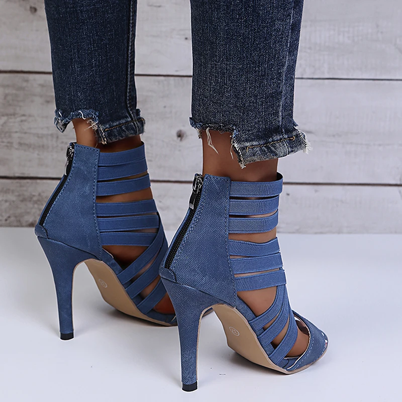 

2021 Summer Women Shoes High Heels Zipper Laces Women Sandals High Heels Sexy Ladies Peep Toe Shoes Women Pumps