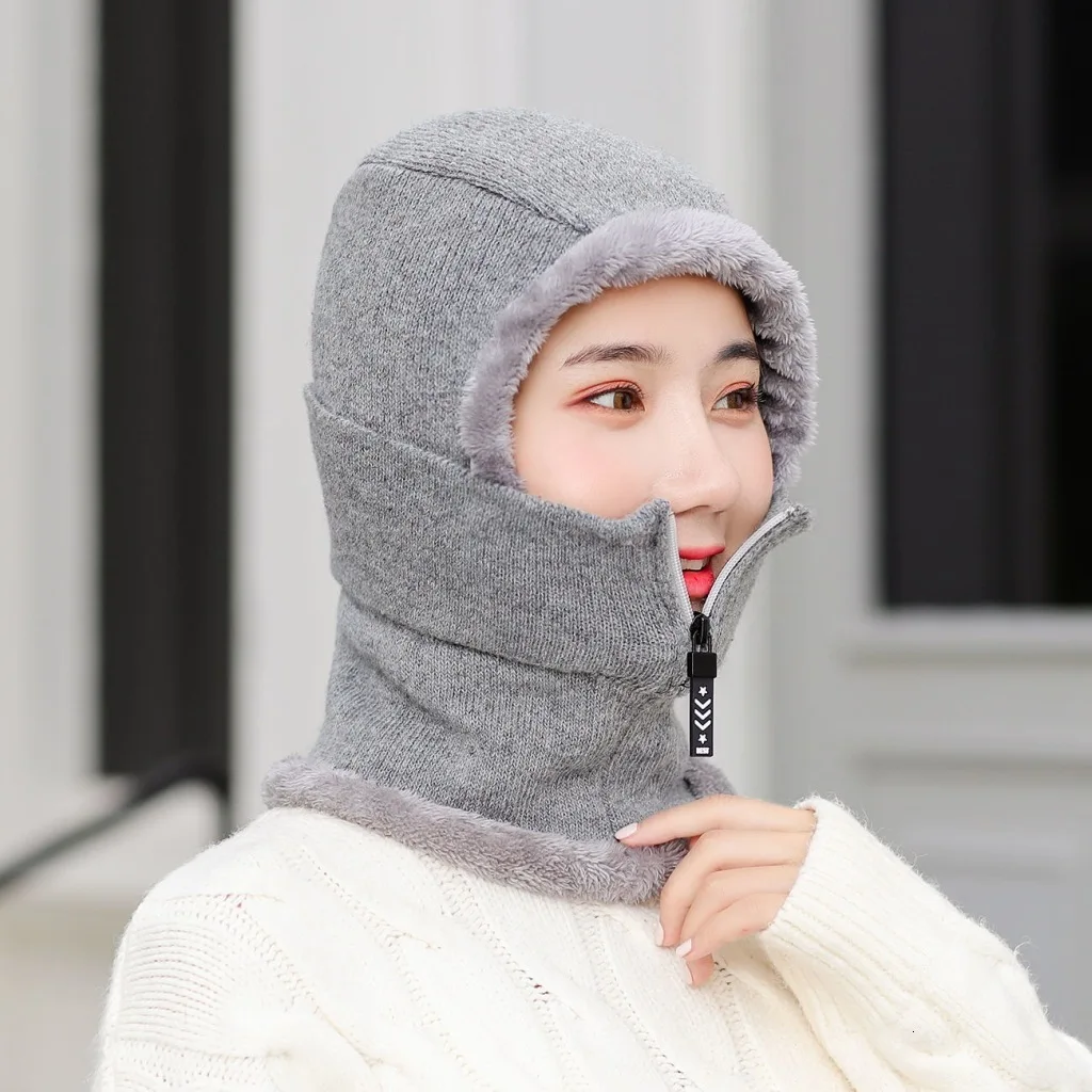 Skullies Beanies женская вязаная шапка шарф женские зимние шапки для женщин капот однотонная Балаклава маска Feminino Beanie Hat cap