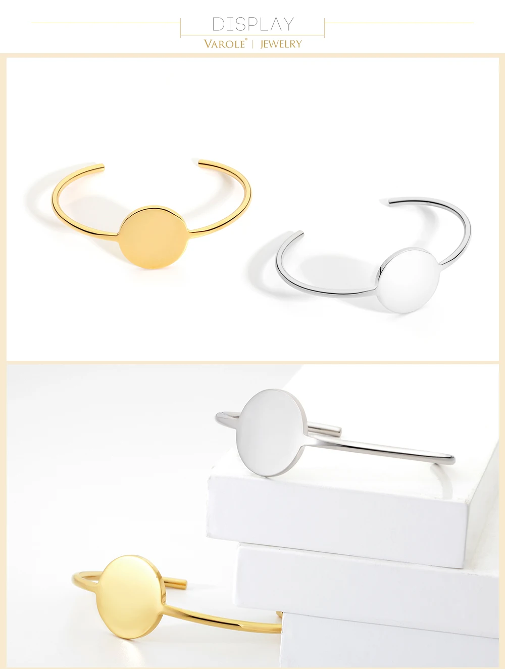 VAROLE, модный простой круглый Браслет-манжета, золотой цвет, браслет из нержавеющей стали, браслеты для девочек, Браслеты Pulseiras