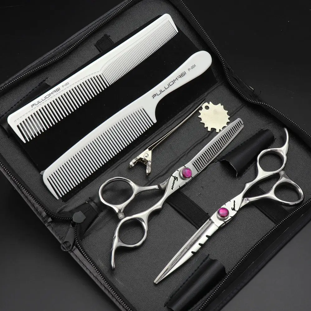 leather case set Sharonds серебро 6 дюймов Парикмахерская профессиональная японская Парикмахерская ножницы плоские ножницы набор черный чехол - Цвет: leather case set
