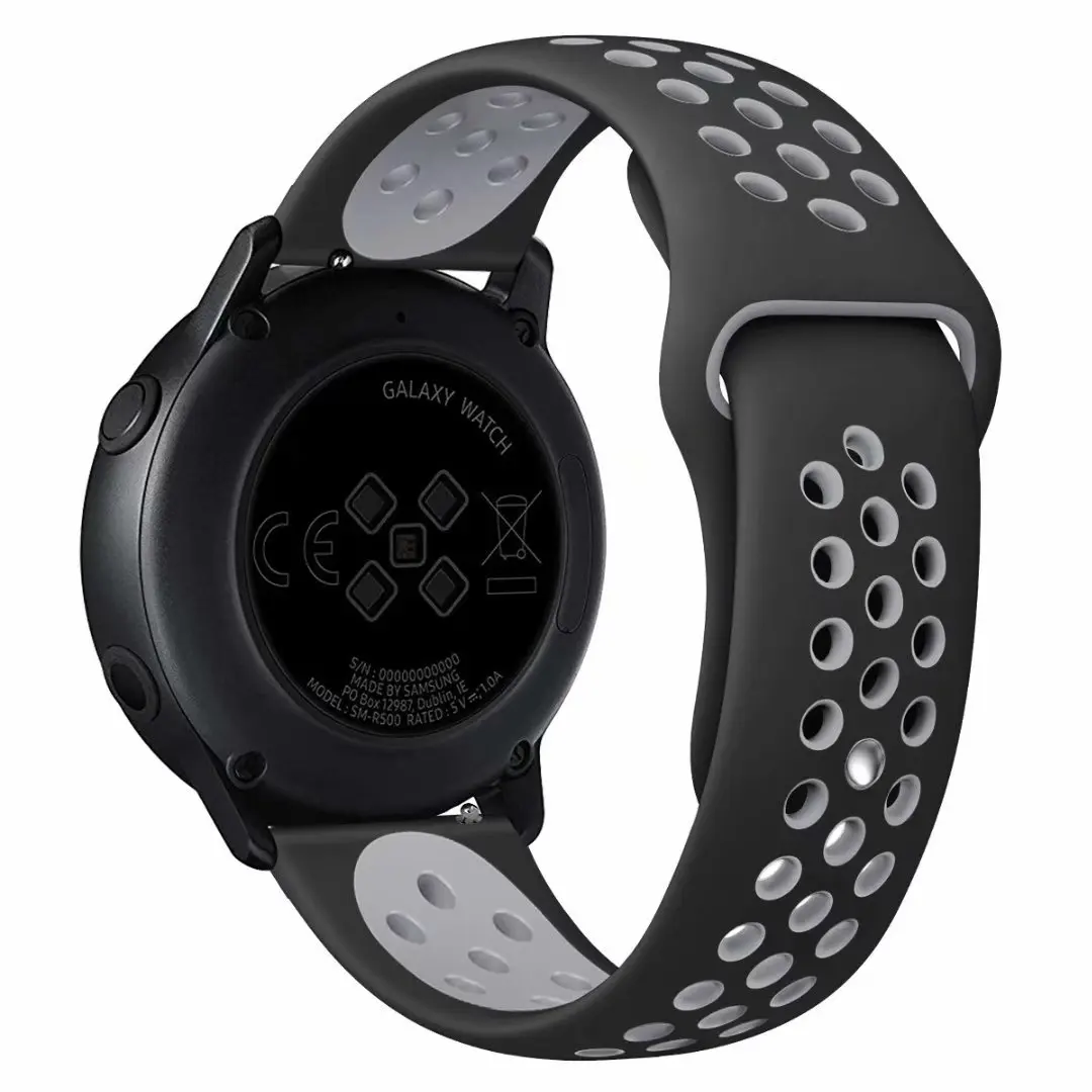 22 мм 20 мм спортивный ремешок для samsung gear Sport S2 S3 Galaxy Watch Active 42 мм 46 мм силиконовый ремешок для Huami Pebble Time huawei gt 2 - Цвет ремешка: black gray