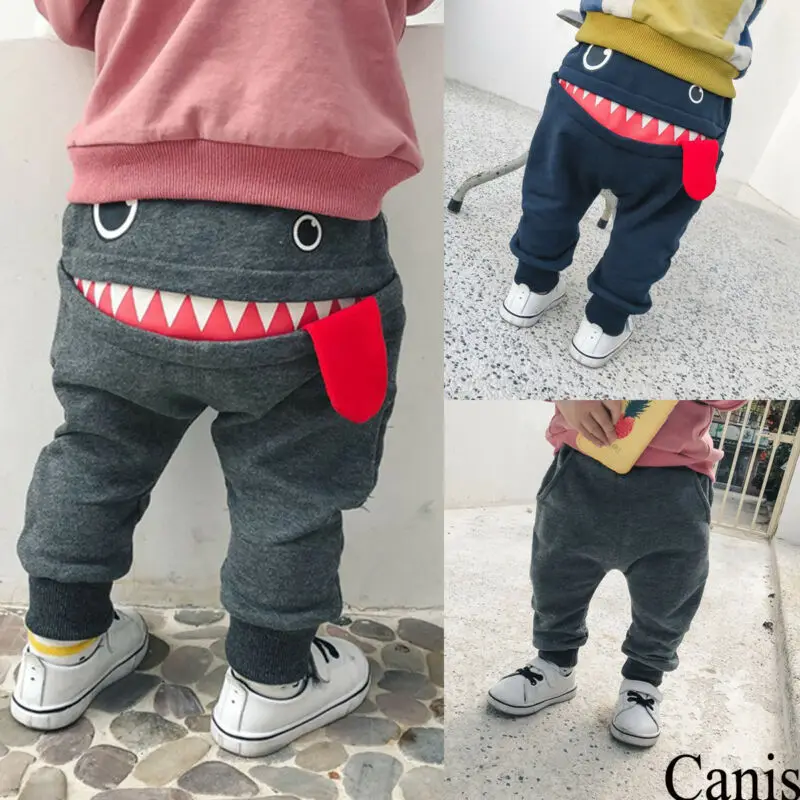 Новинка штаны для маленьких мальчиков с принтом Большая пасть чудовища
