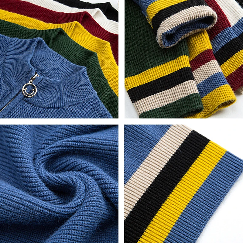 

Korean Zipper Short Sweater Cardigan Women Casual Half Turtleneck Letter Embroidery Knitted Jacket Spring Slim Striped Knitwear
