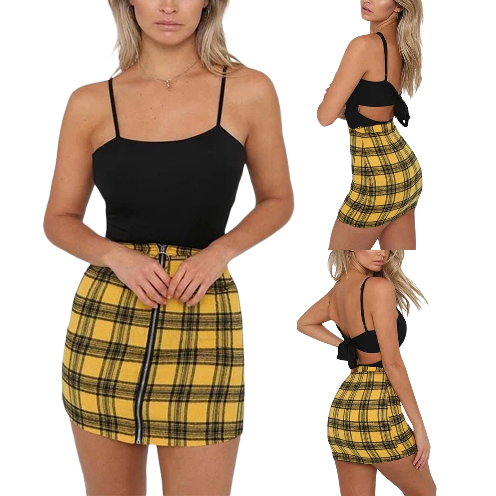 Женское облегающее мини клетчатая юбка свободного покроя с высокой талией плед