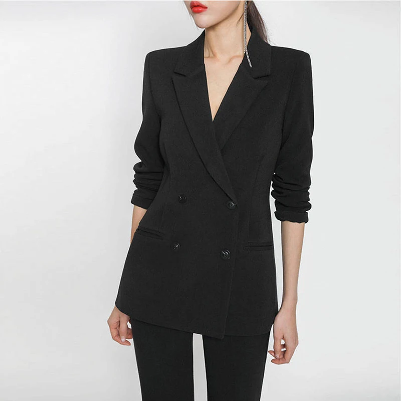 

Bella philosophy 2020 spring women solid Elegant buttons blazer Office Lady double breasted work suit female Notched streetwear