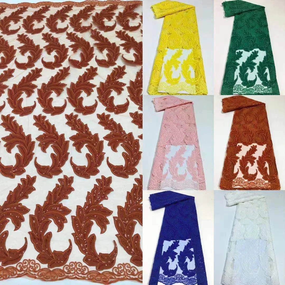 

African Lace Fabric 2021 High Quality Lace with Sequins 5 Yards, French Tulle Nigerian Lace Fabrics for Sewing Dress