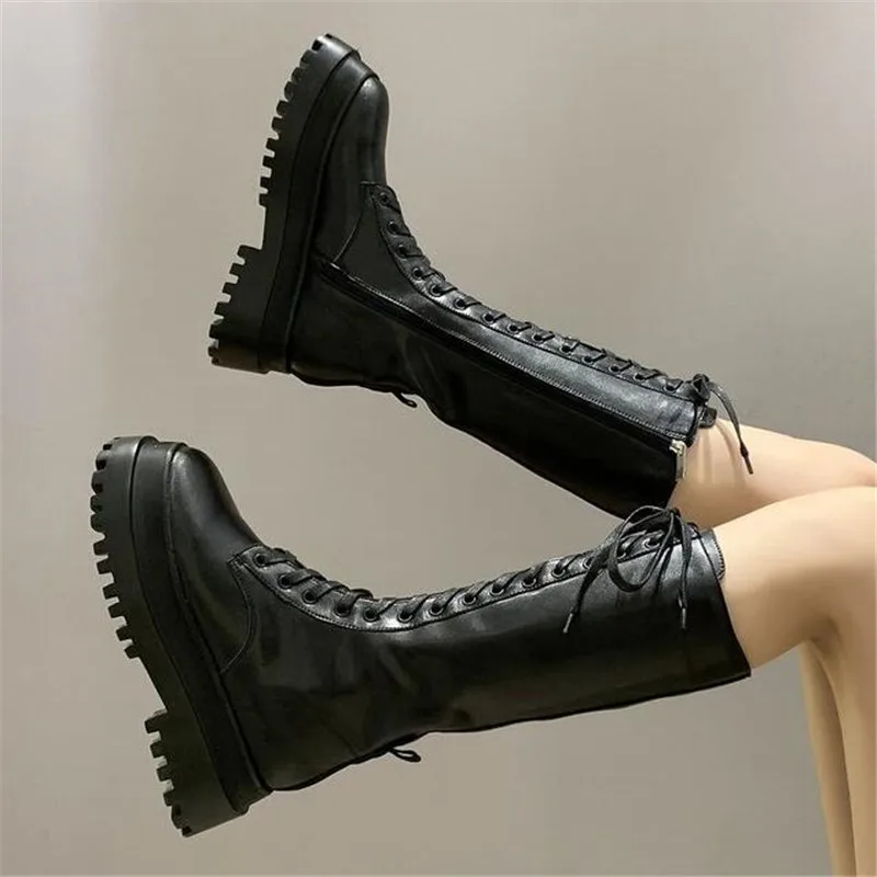 

Autumn Winter Female British Wind 2020 New Joker Thick bottom Lace up Zipper Boots Short Boot Wear-resistant non-slip Women Boot