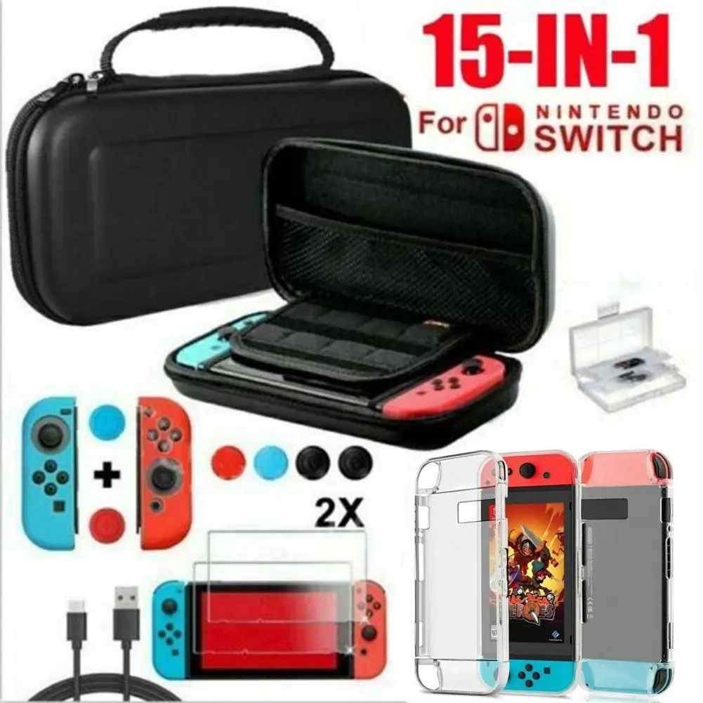 

15 IN 1 Hard Case Bag For Switch Accessories + Shell Cover + Charge Cable + Protector