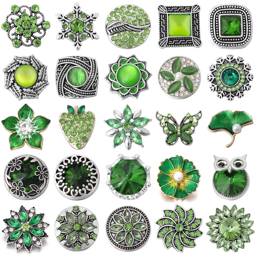6 шт./лот кнопки для ювелирных изделий зеленые стразы цветы подходят браслетов 18