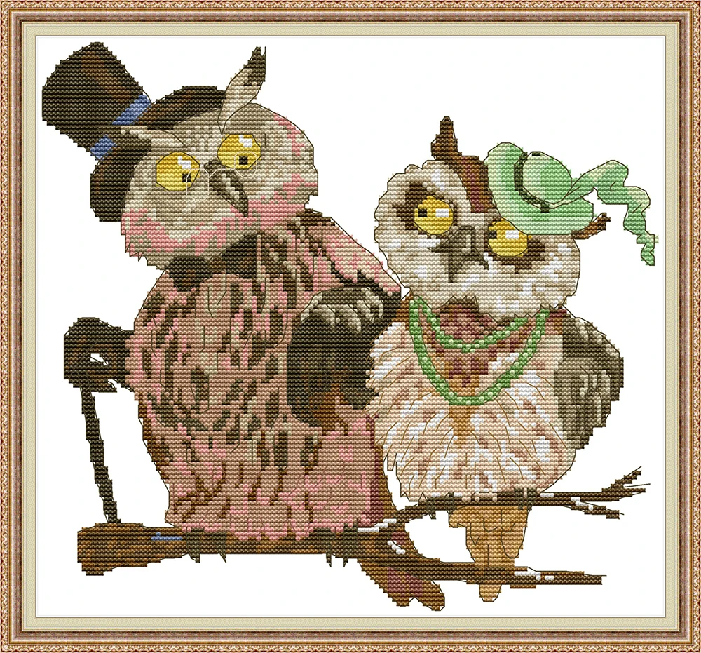 

Owl couple cross stitch kit aida 14ct 11ct count print canvas cross stitches needlework embroidery DIY handmade