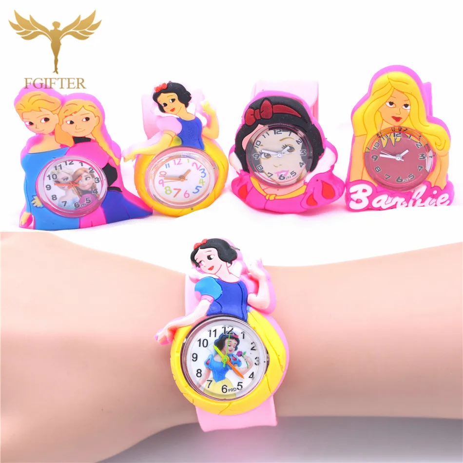 Hot Girls Princess Watches Pink Rubber Cinderella Watch for Kids Girl Plastic Quartz Wristwatch Children's Gift