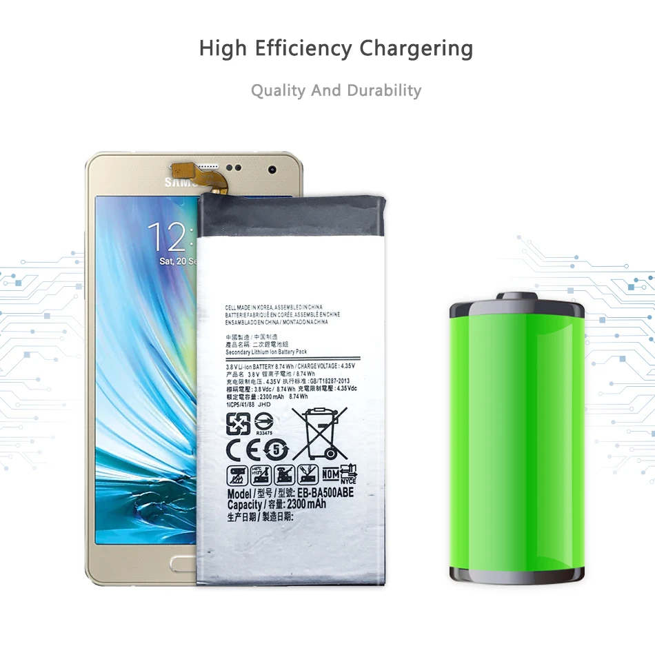 

Mobile Phone Battery for Samsung Galaxy A5 (2015 edition) A500 SM-A500F A500F A500K SM-A500FU A5000 A5009 EB-BA500ABE 2300mAh