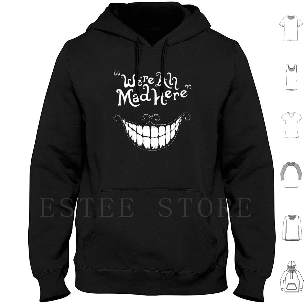 

We'Re All Mad Here Hoodies Long Sleeve Alice Were All Mad Here Mad Cat Cheshire Quote Books Crazy Lewis Carroll Purple