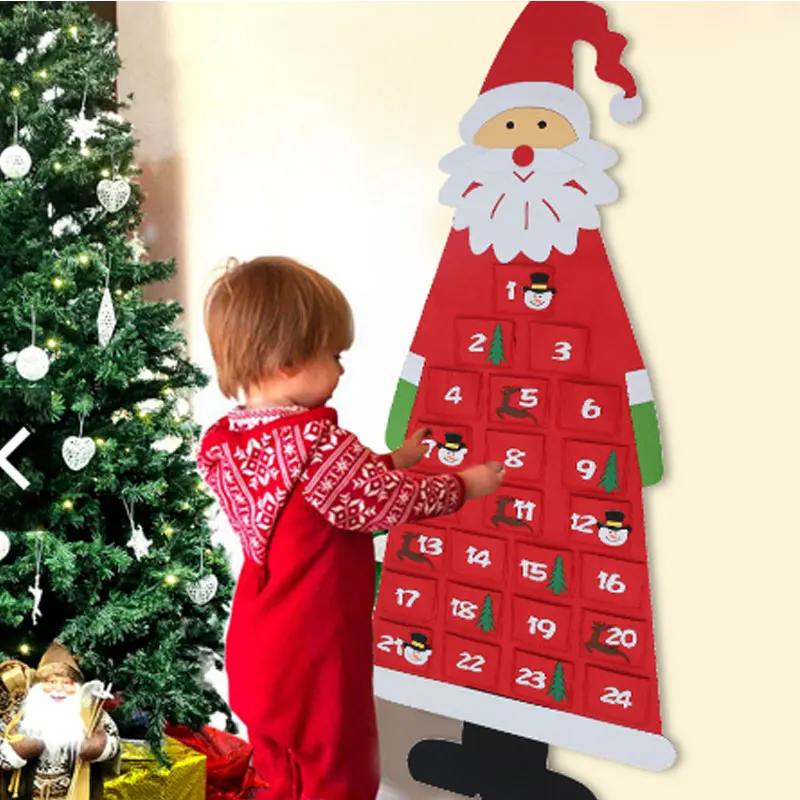 

Calendar and Pockets Felt Kids Wall Hanging Santa Claus 24 Days Countdown Decors Gift for Christmas KSI999