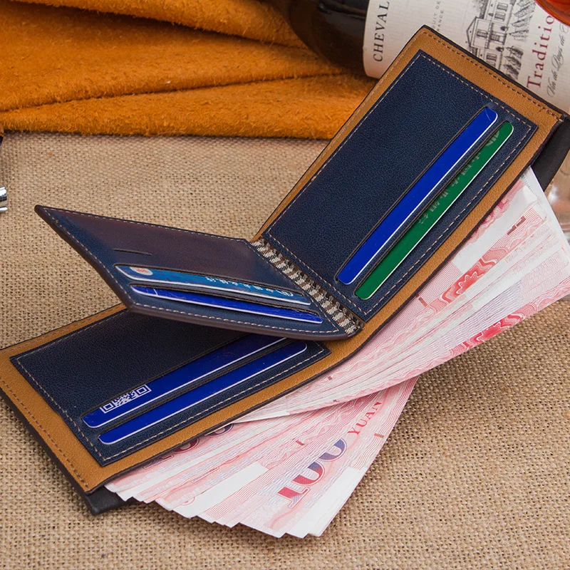 Hot selling New Style Men's Wallet Short Scrub Wallet Cross Card Bit More Leather Wallet Card Holder