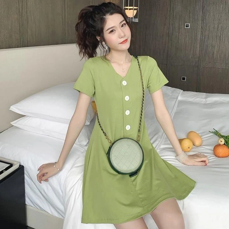 

Woman's Light Summer Beach Short Sleeve T-Shirts Black Dress 2021 Korean Fashion Sexy Bodycon Wrap Office Women's Top Clothing