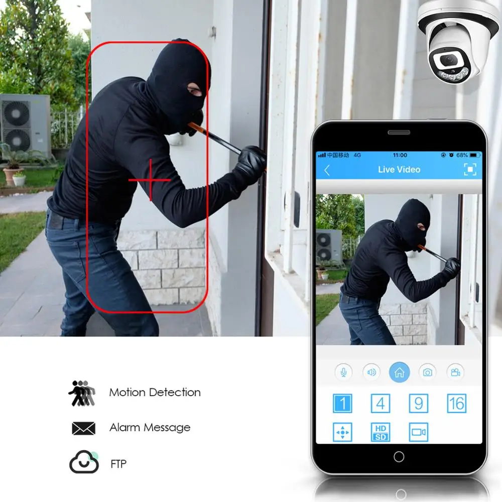 5MP 3MP Dome IP Camera Human Alert 48V POE DC12V Security CCTV Audio Infrared Vision 1080P RTSP Xmeye P2P Wired | Безопасность и