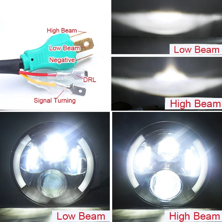 

Motorcycle Accessories Black 7 Inch Round LED Projector Headlight for Harley and Jeep