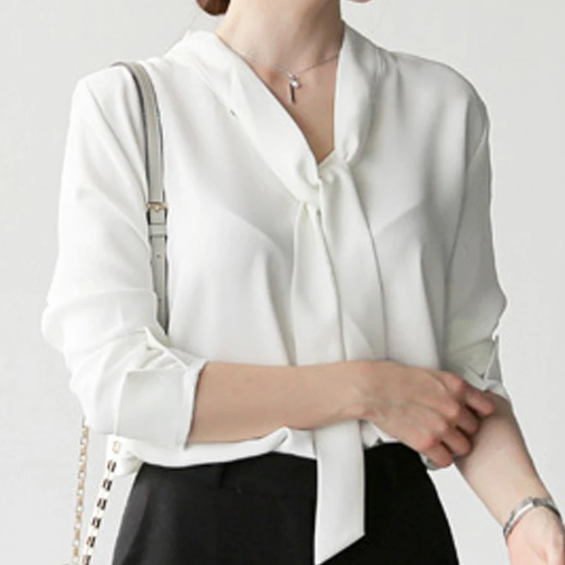 Осень 2019 шифоновая женская повседневная блузка с рукавом длинным v-образным