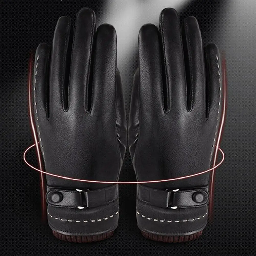 Женские кожаные перчатки осенне-зимние теплые для сенсорных экранов вождения