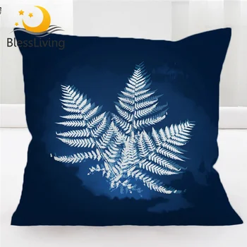 BlessLiving Leaf Cushion Cover Watercolor Pillow Case 45*45 for Bedroom Blue Plant Energy Leaves Pillow Cover Housse De Coussin 1