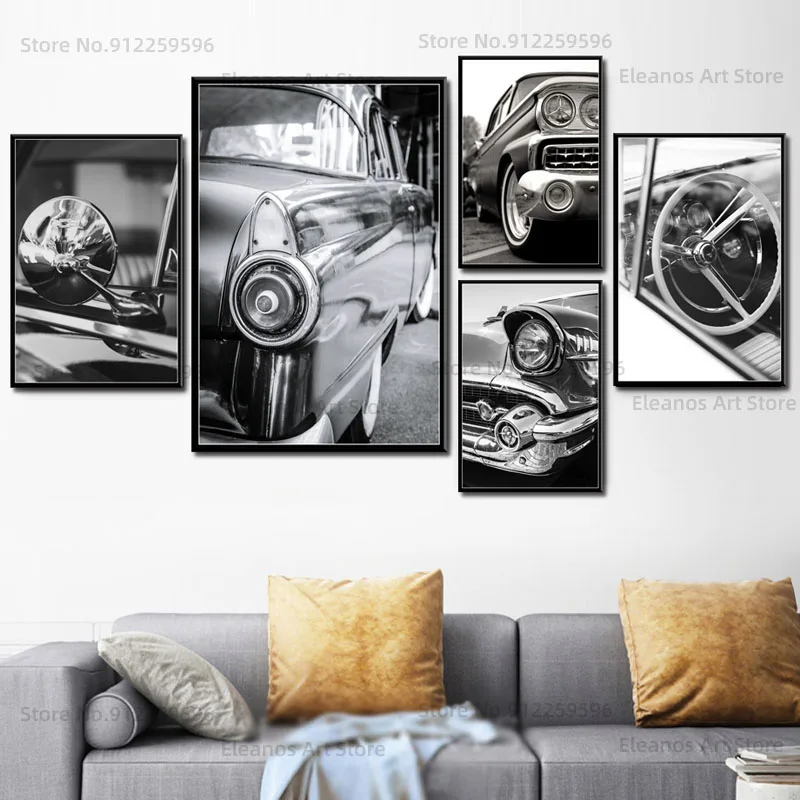 Z517 черно-белый винтажный автомобиль антикварный настенное искусство холст