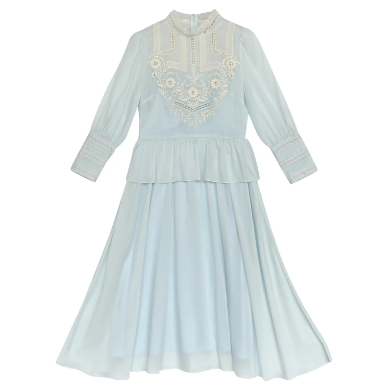 

2020SpringAutumn Dress Women Dress Vintage Elegant Slim Long Dress Mori Girls Exquisite French Embroidery Long Sleeve Midi Dress