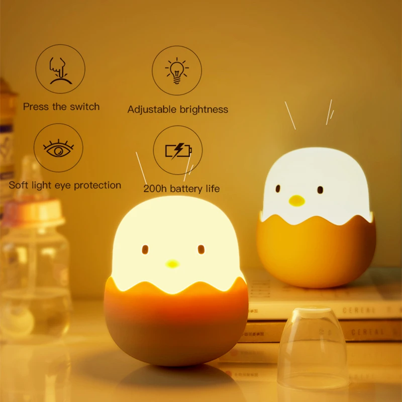 Chick Led Night Light USB Rechargeable Touch Sensor Bedroom Baby Bedside Lamp Cute Creative Egg Shell Decoration Gifts | Лампы и
